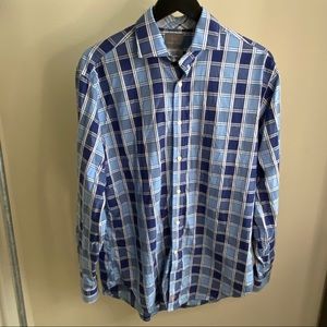 Thomas Dean blue plaid button up shirt